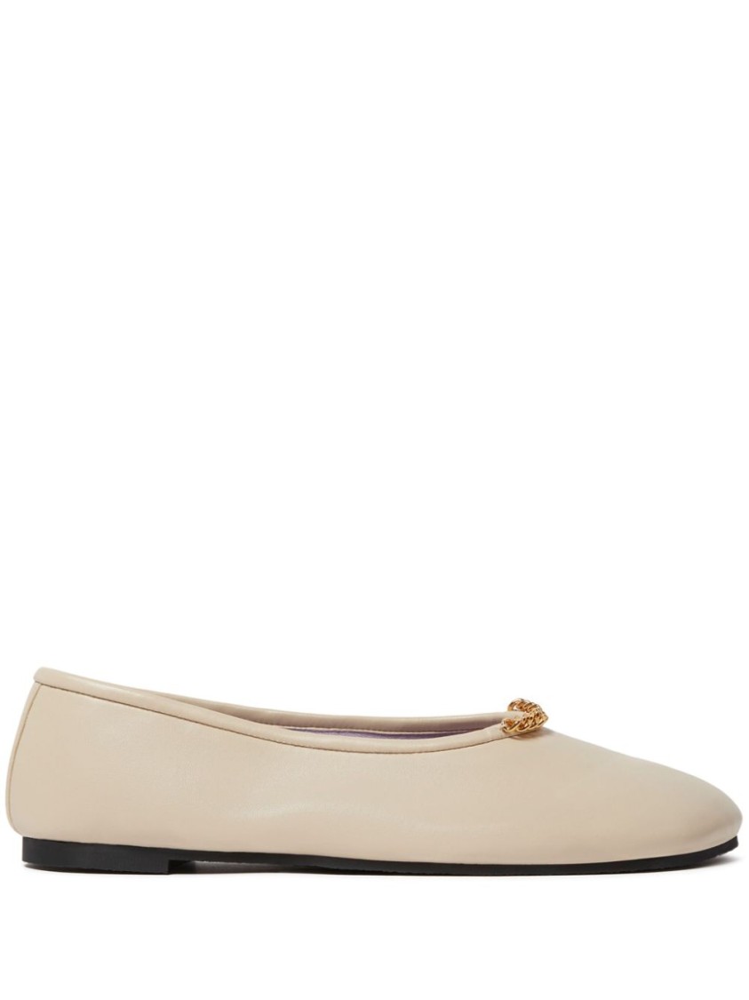 Stella Mccartney Rounded Toe Flats With Subtle Chain Detail In Neutrals