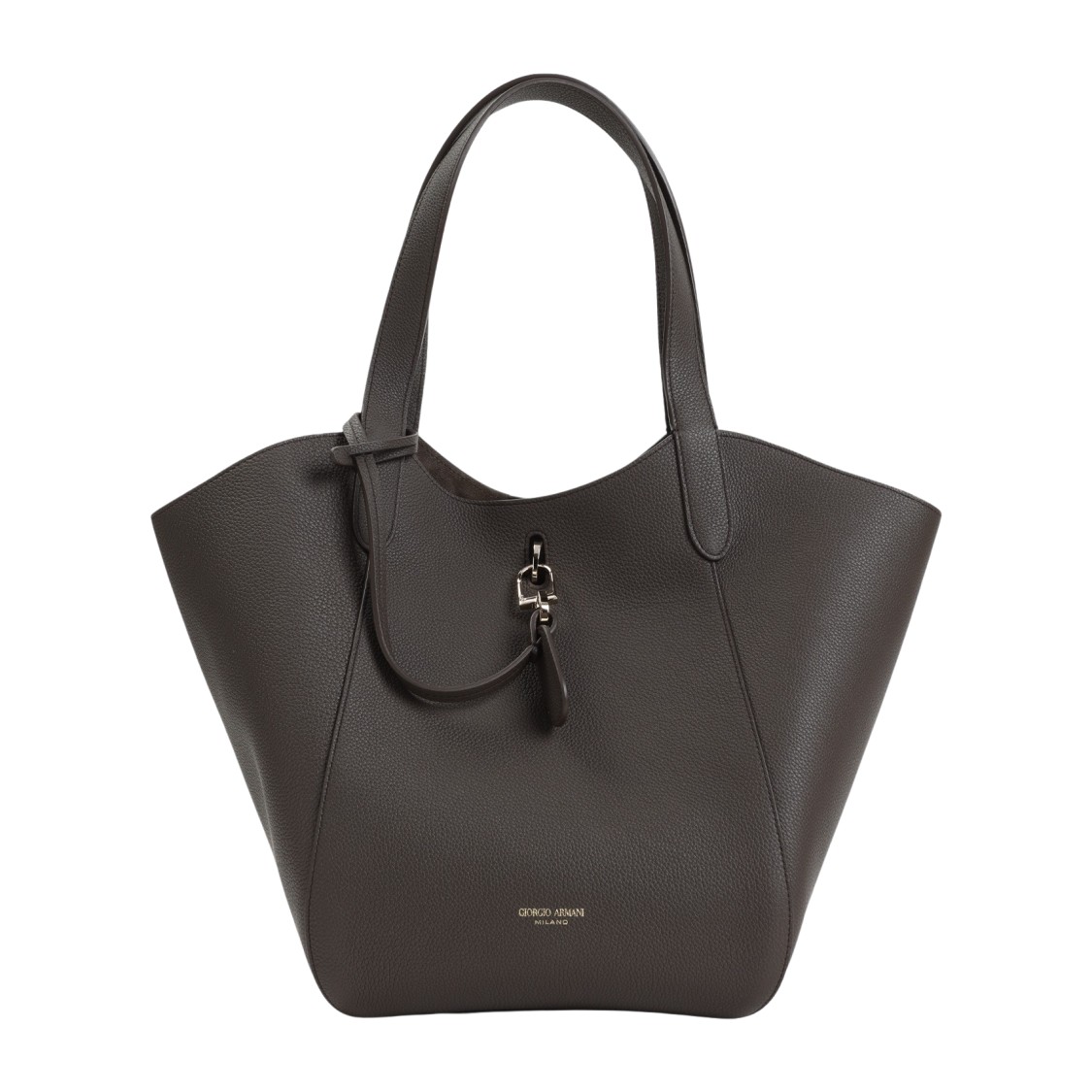 Giorgio Armani Logo Stamp Grained Leather Shoulder Bag In Grey