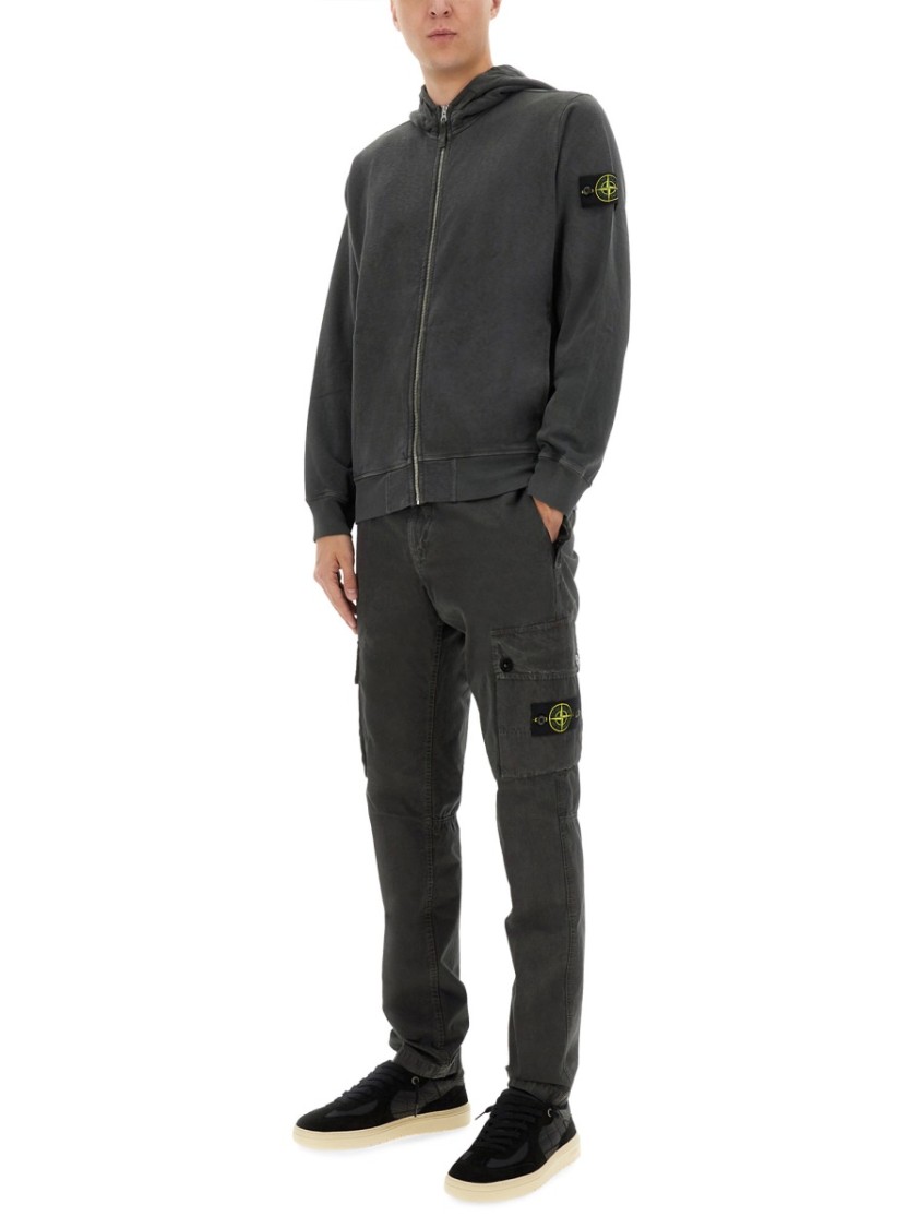 Stone Island Front Zip Closure Grey Zipper Hoodie