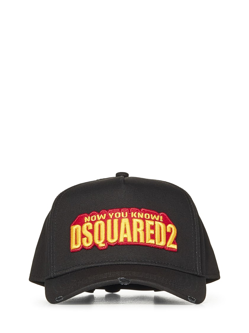 Dsquared2 Black Cotton Baseball Cap With Logo Patch In Black