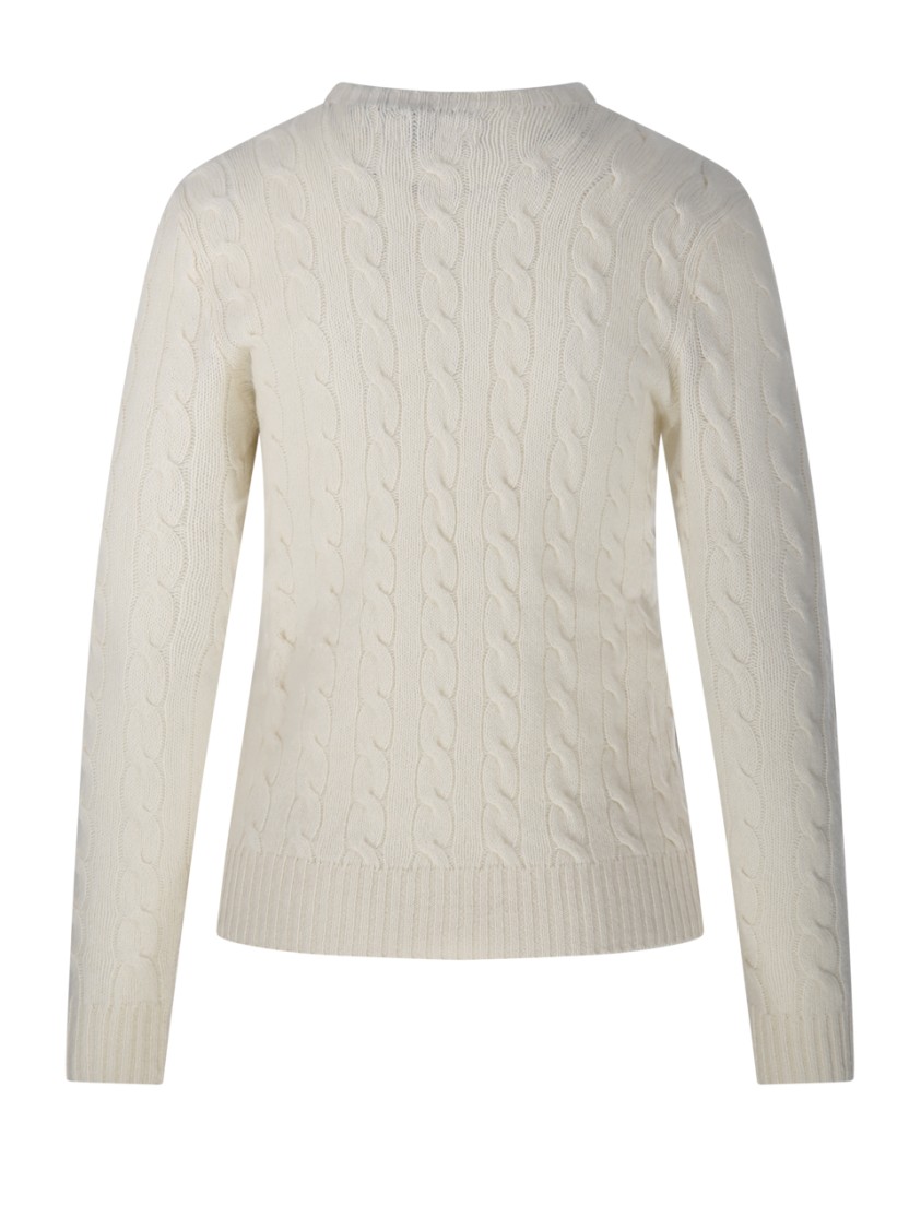 Polo Ralph Lauren Classic Cable Knit Sweater With Round Neckline And Ribbed Details In Neutral