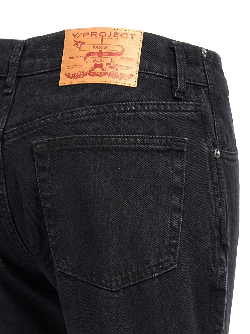 Y/project Leather Patch Belt Loop Distressed Jeans In Blue