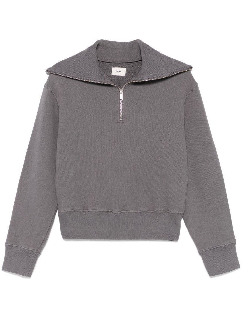 Autry Gray Cotton Sweatshirt With Zip In Grey