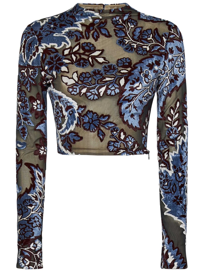 Etro Printed Crop Top In Blue