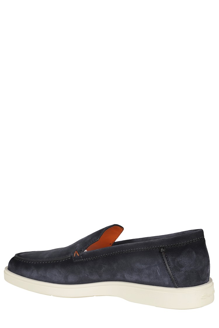 Santoni Loafers With Round Toe And Contrast Stitching In Black