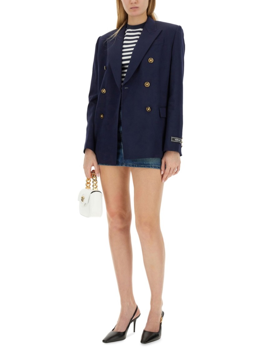 Versace Blue Double-breasted Jacket With Medusa Buttons In Blue