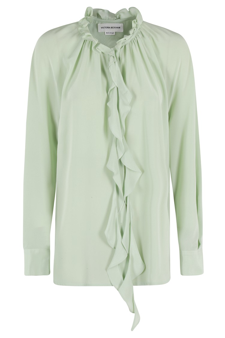 Victoria Beckham Ruffled Crepe De Chine Shirt In Green