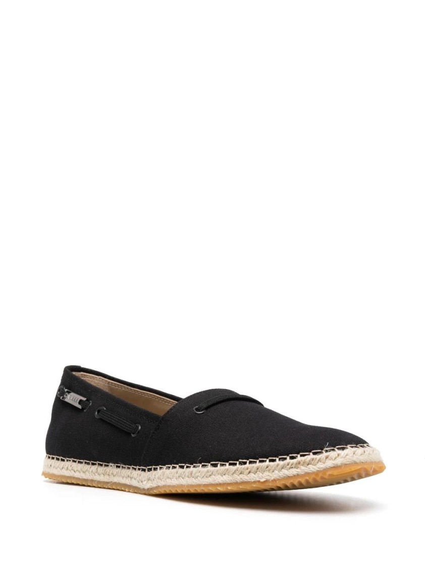 ROBERTO CAVALLI ROBERTO CAVALLI SLEEK BLACK LOAFERS WITH WOVEN JUTE SOLE