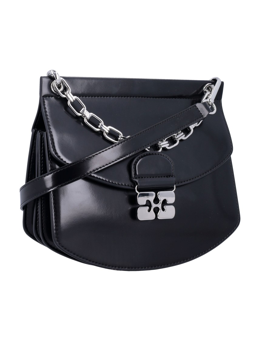 Ganni Black Small Box Chain Apo-g Bag