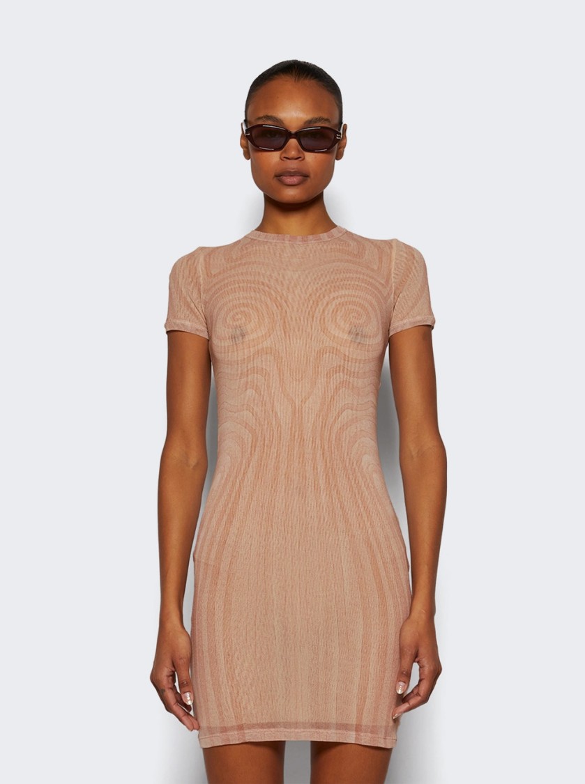 Jean Paul Gaultier Sheer Mesh Spiral Print Dress Pale Pink In Neutral