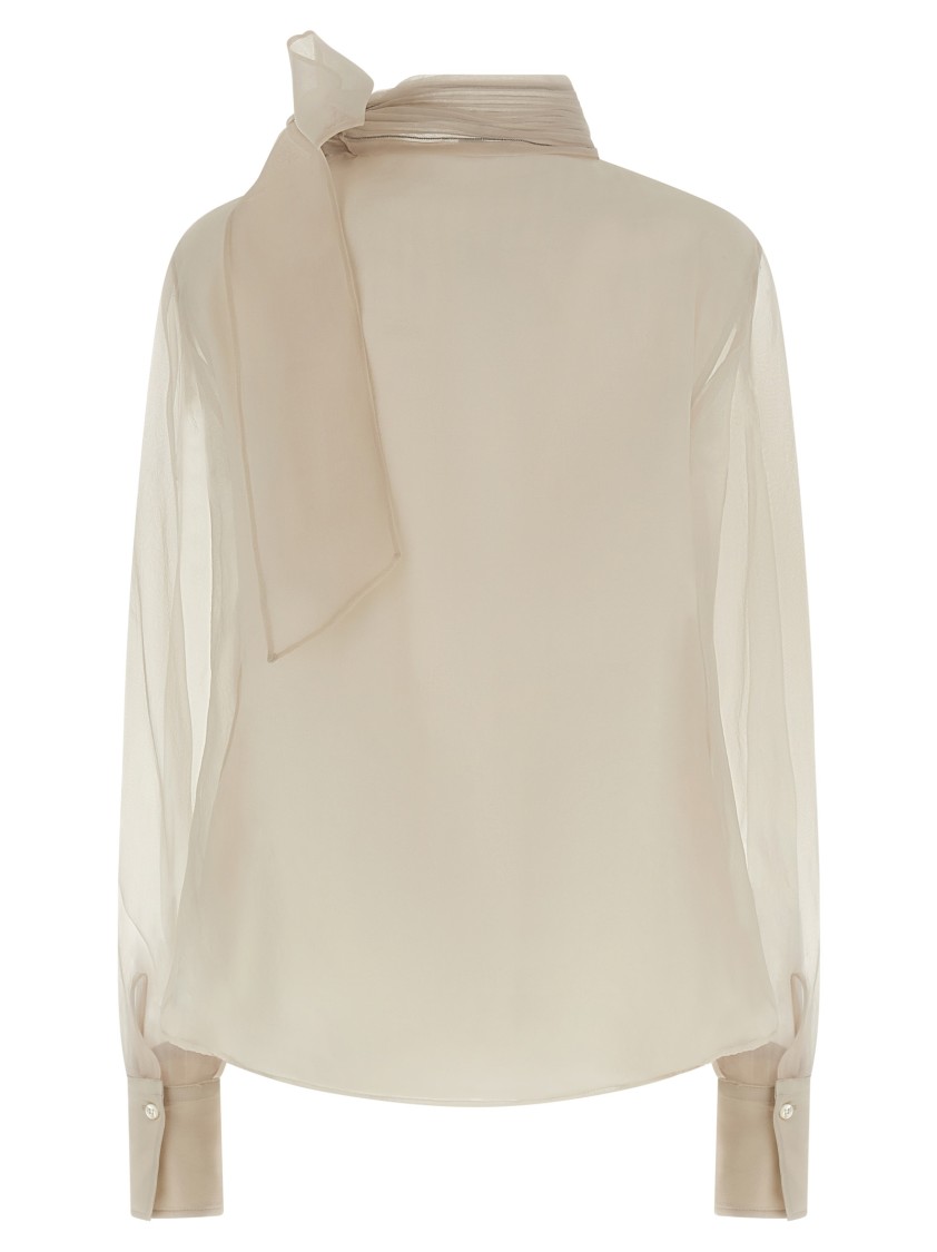 Brunello Cucinelli Silk Blouse With Lavallière Sweaters And Cardigans White In Neutral