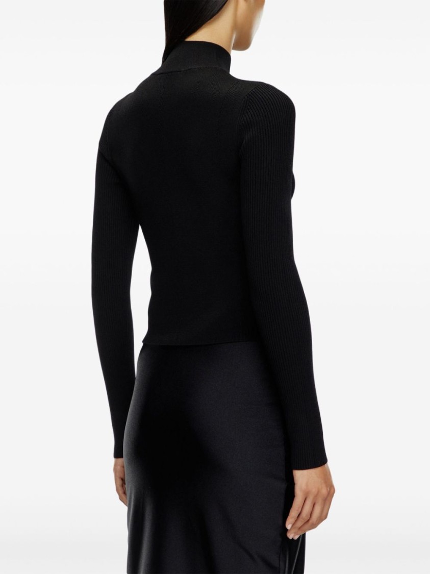 Diesel M-valari Top In Black Ribbed Stretch Jersey In Black