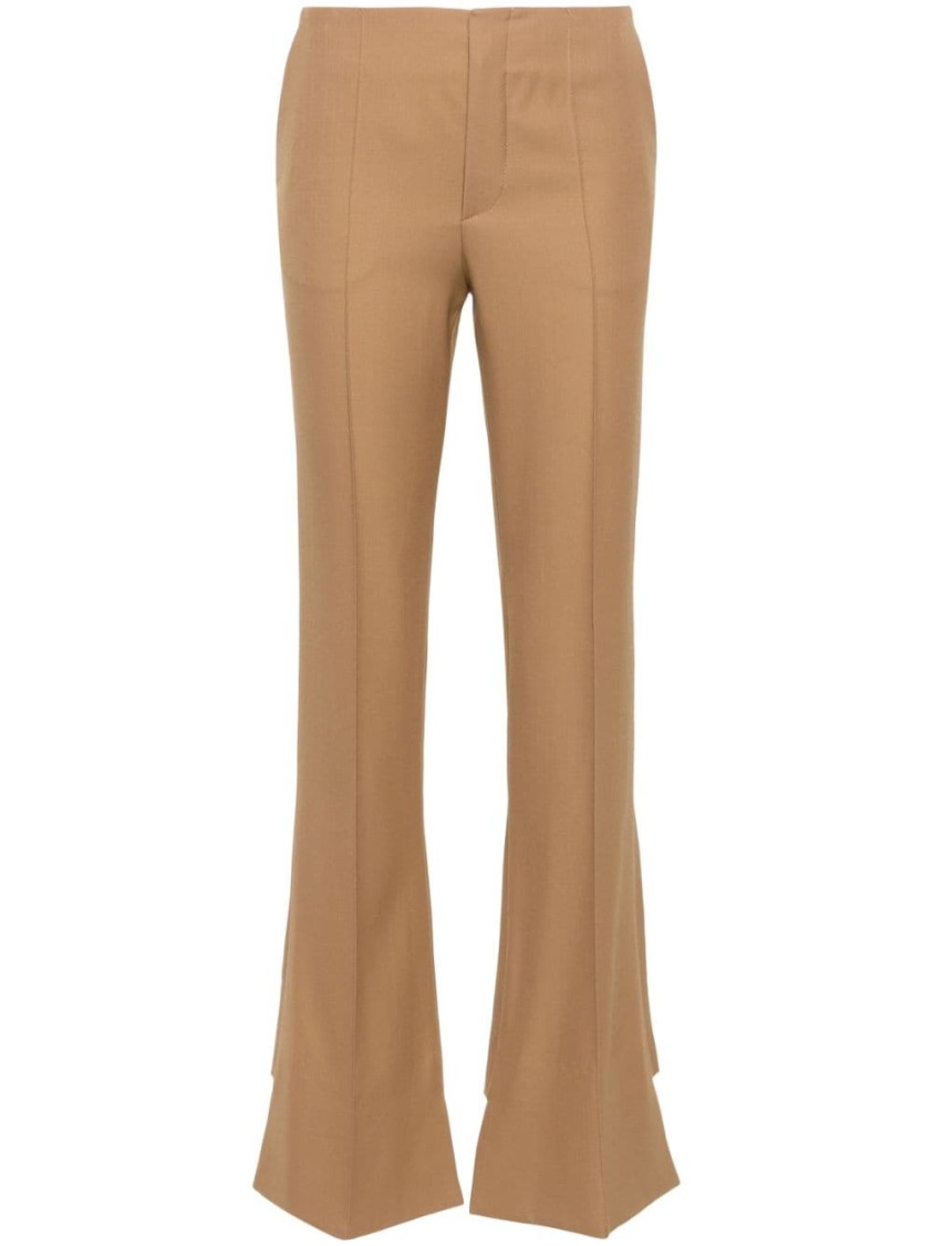 Chloé Low-rise Pintuck Bootcut Trousers In Virgin Wool Gabardine In Brown