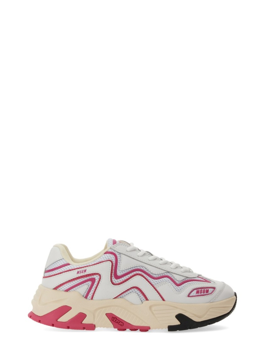 Msgm Two-tone Mesh And Leather Sneakers