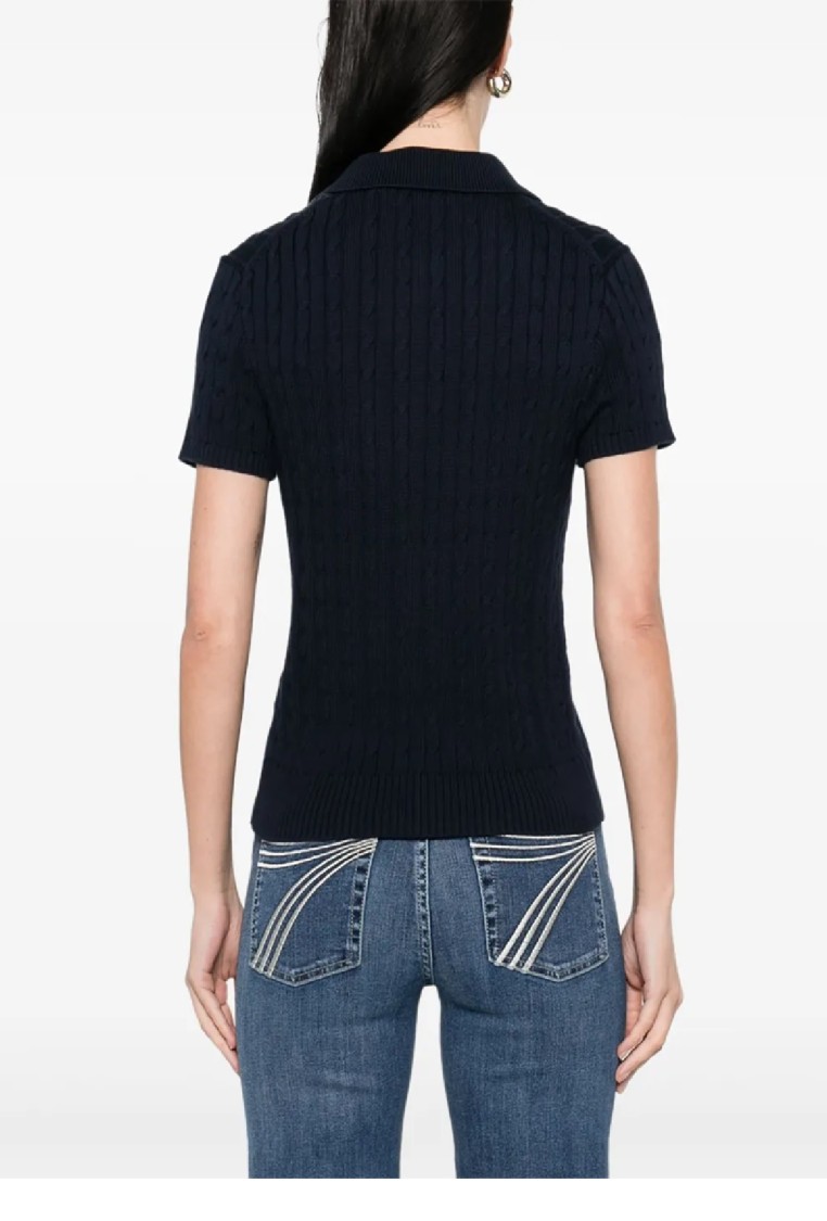 Polo Ralph Lauren Textured Cable Knit Short Sleeve Cardigan In Blue