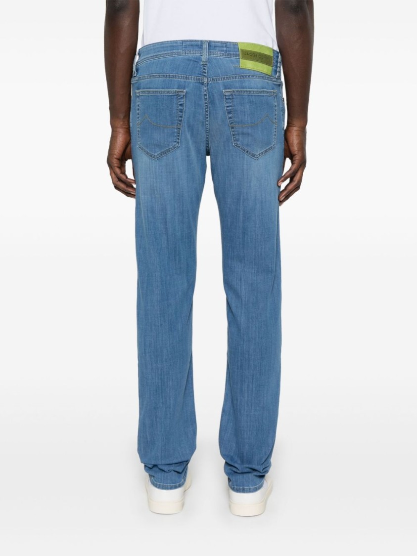 Jacob Cohen Tailored Blue Cotton Blend Jeans With Subtle Fade