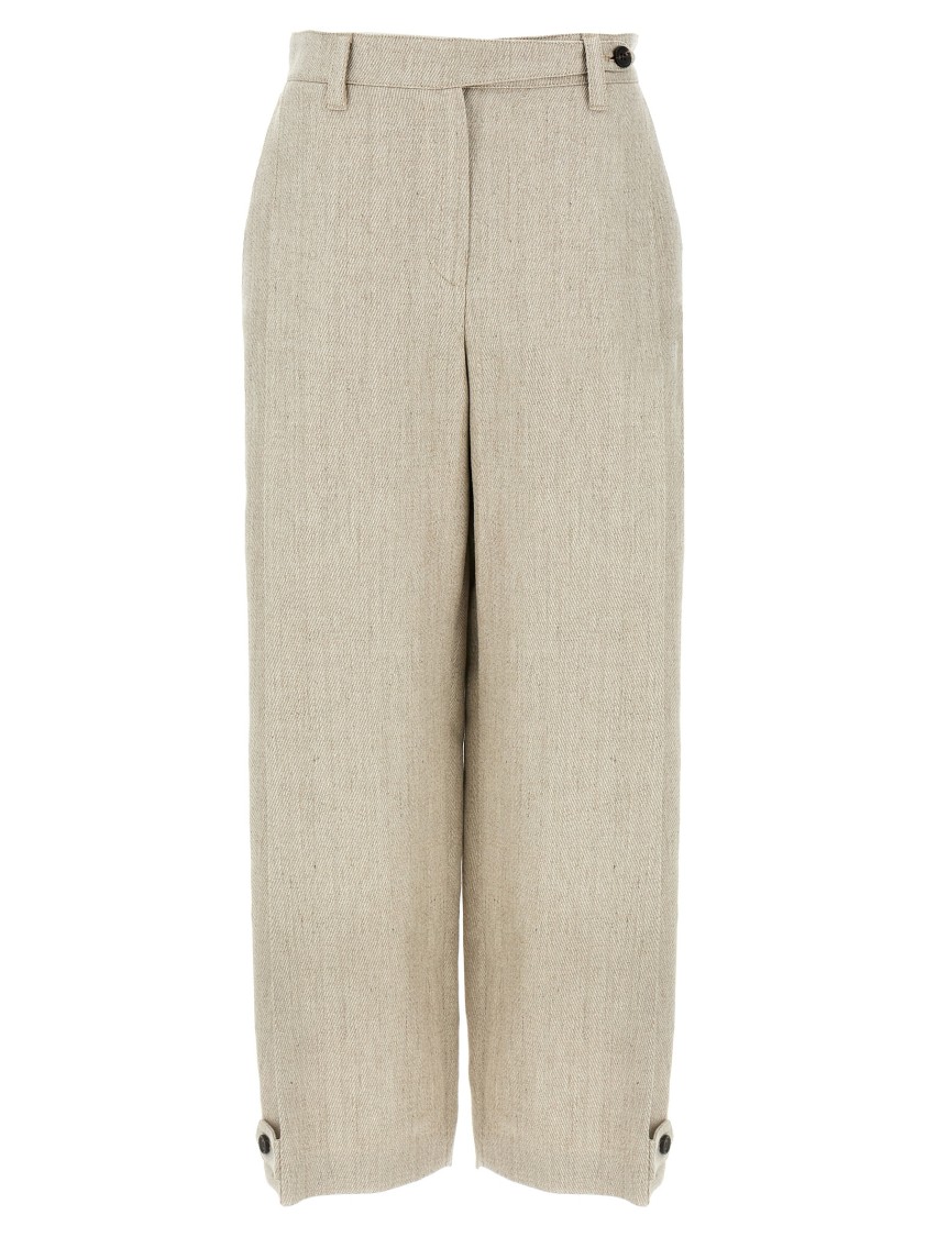 Brunello Cucinelli Slouchy Linen Trousers With Adjustable Leg Bottoms In Neutral