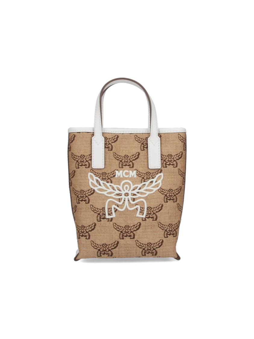 Mcm Logo Tote Bag  Beige