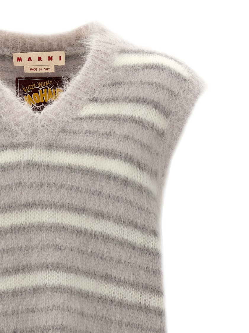 Marni Soft Striped Sleeveless V-neck Vest In Gray