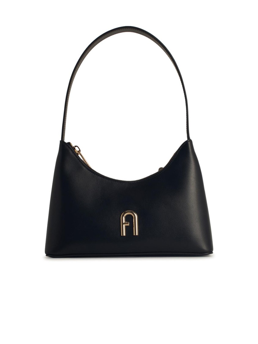 Furla Logo-plaque Leather Shoulder Bag In Black