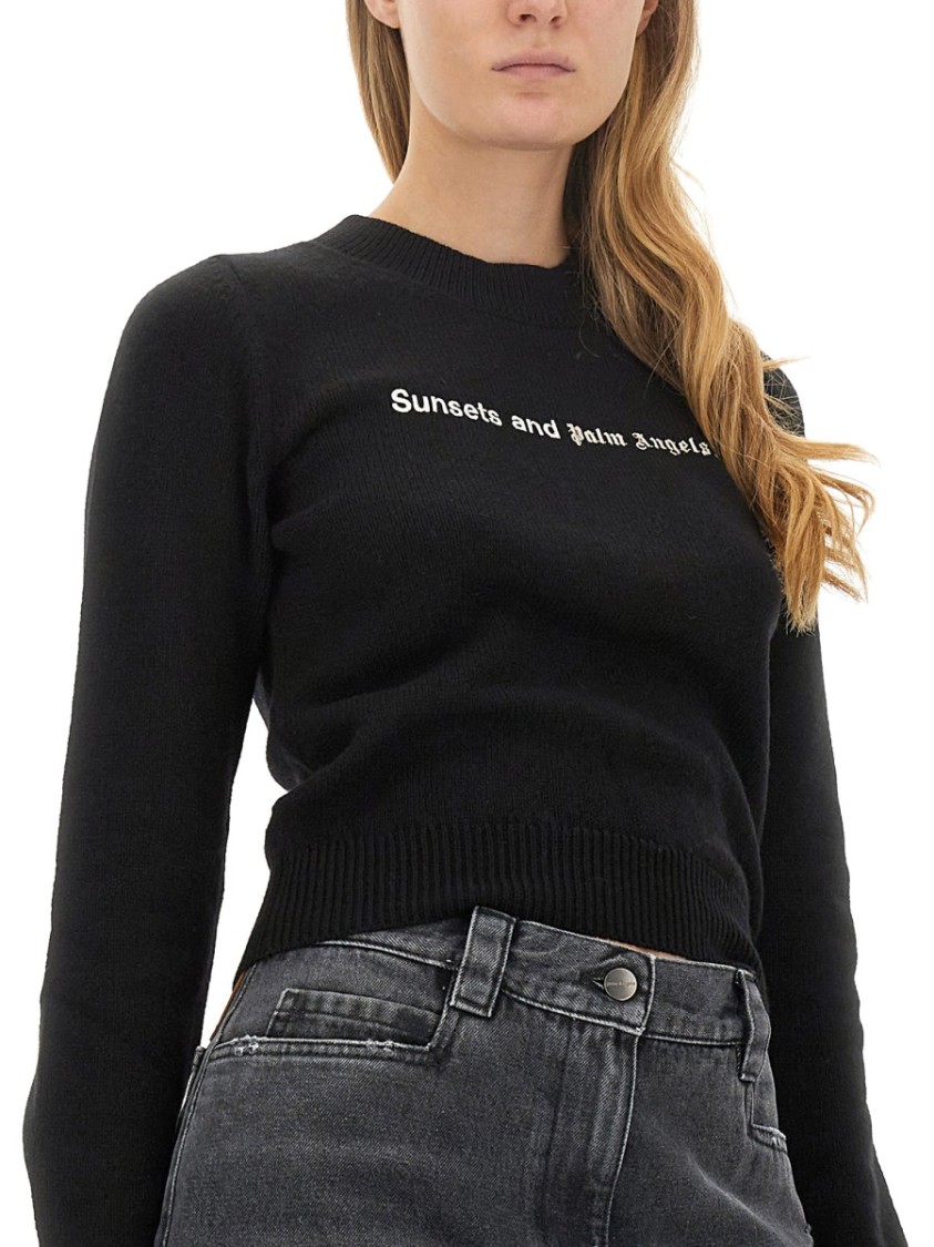 Palm Angels Black Stretch Wool Blend Sweater In Black
