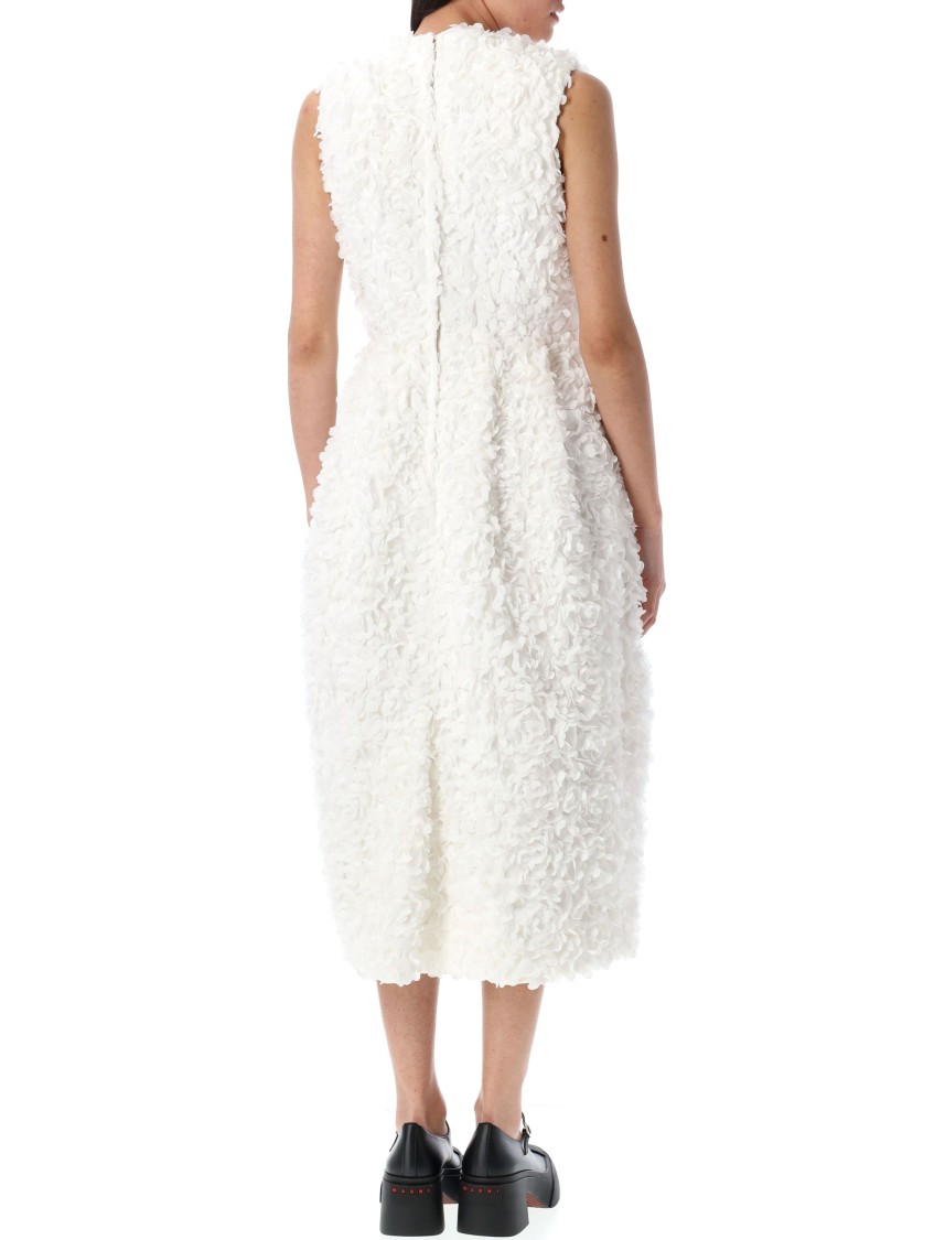 Comme Des Garçons White Tulle Flower Tape Embroidery Midi Dress