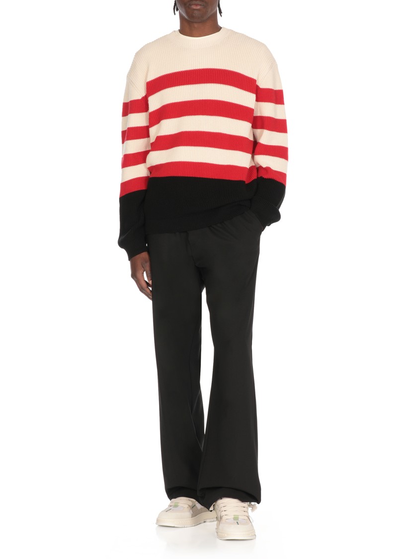 Msgm Multicolored Cotton Crewneck Striped Pullover