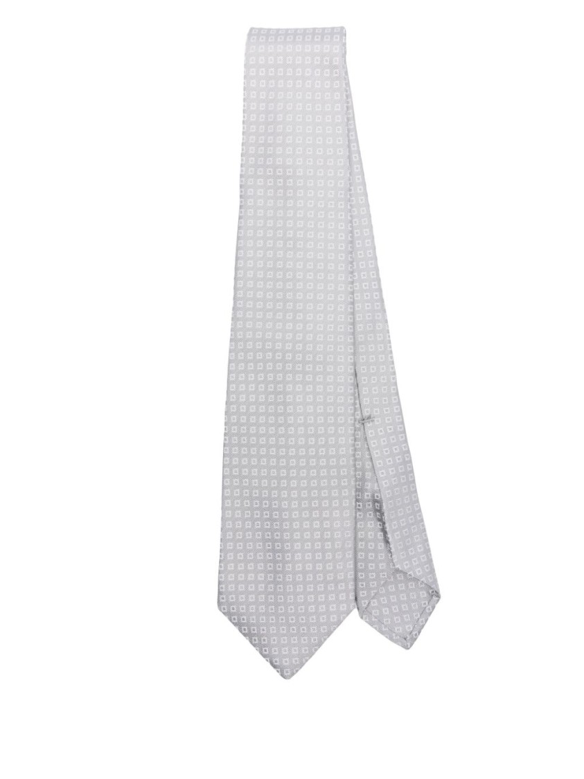 Barba Napoli Barba Grey Tie With Subtle Geometric Pattern In White
