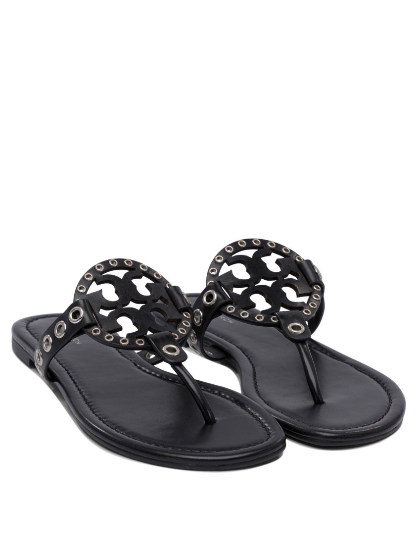 Tory Burch Bovine Leather Sandals With Decorative Cutouts In Gray