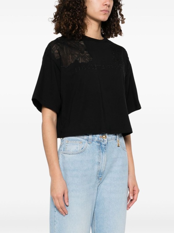 Elisabetta Franchi Cropped Black T-Shirt With Floral