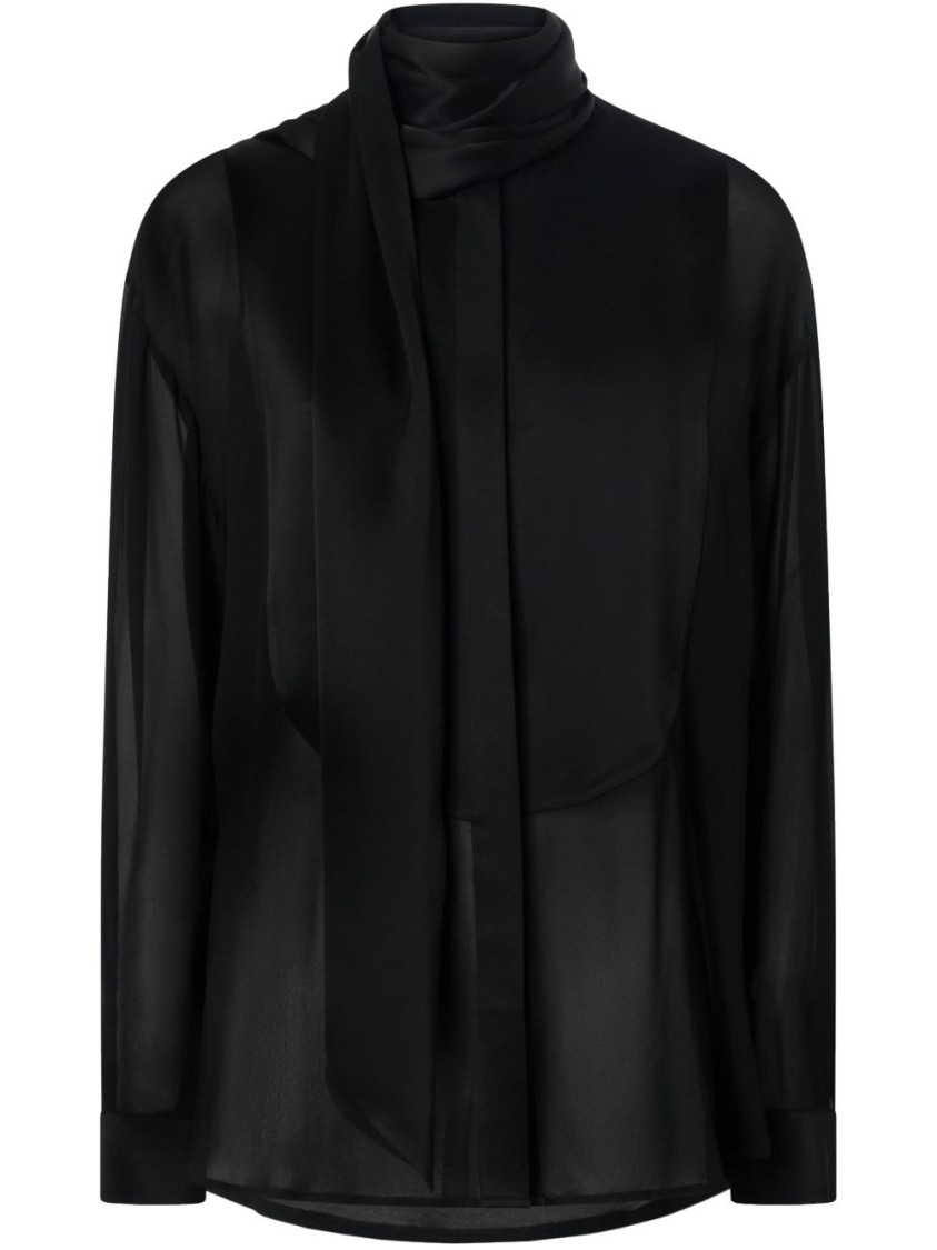 Pinko Flowing Black Viscose Shirt With Classic Collar In Black