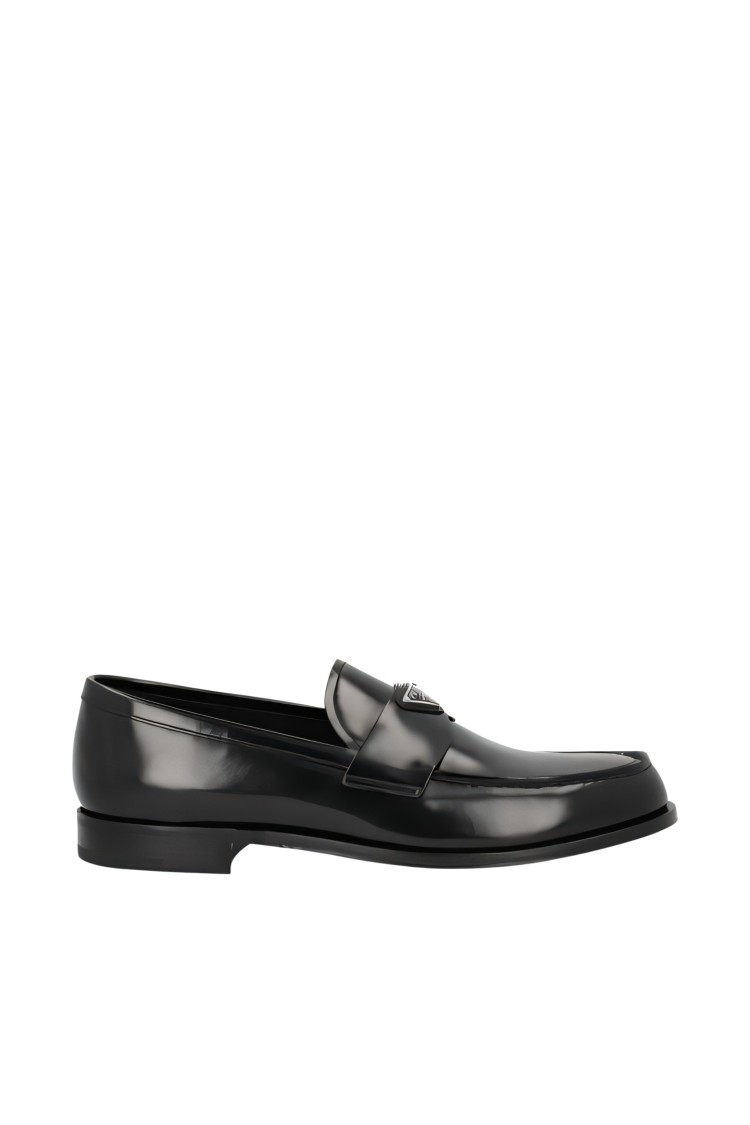PRADA PRADA POLISHED BLACK LEATHER LOAFERS