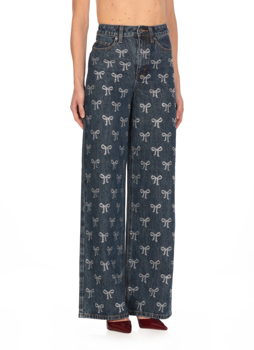 Shop Self-portrait Wide-leg Denim Jeans In Blue
