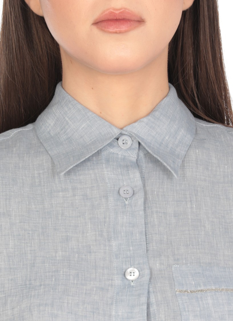 Shop Peserico Light Blue Linen Shirt