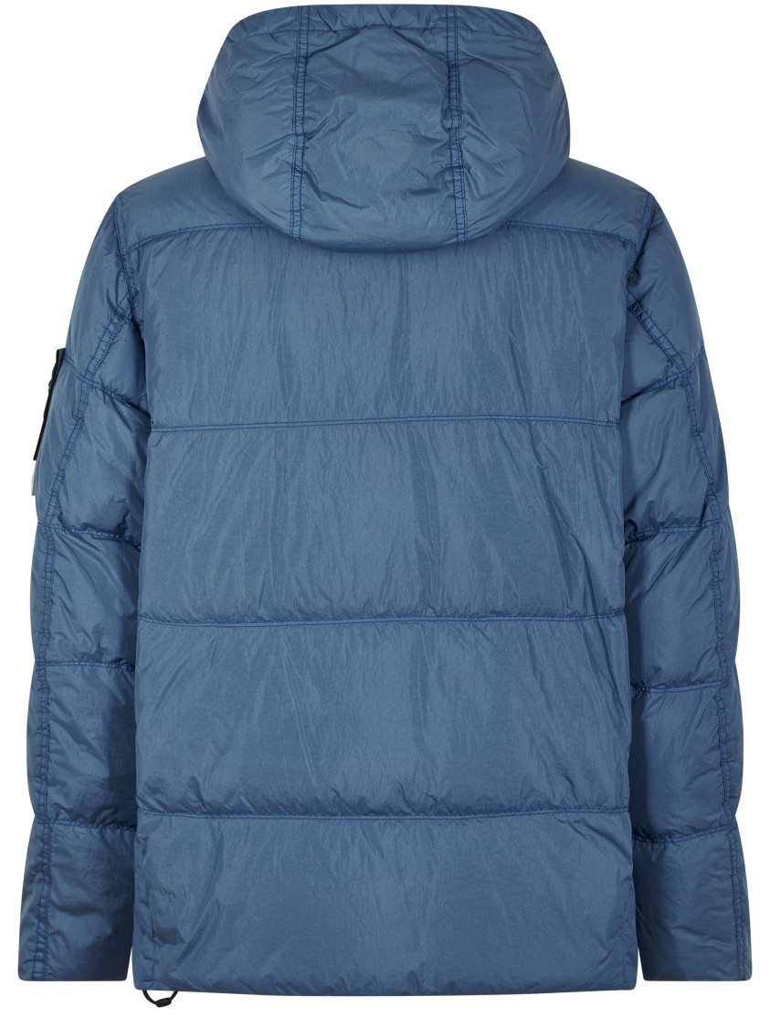 Stone Island Quilted Hooded Jacket With Two Front Pockets In Blue