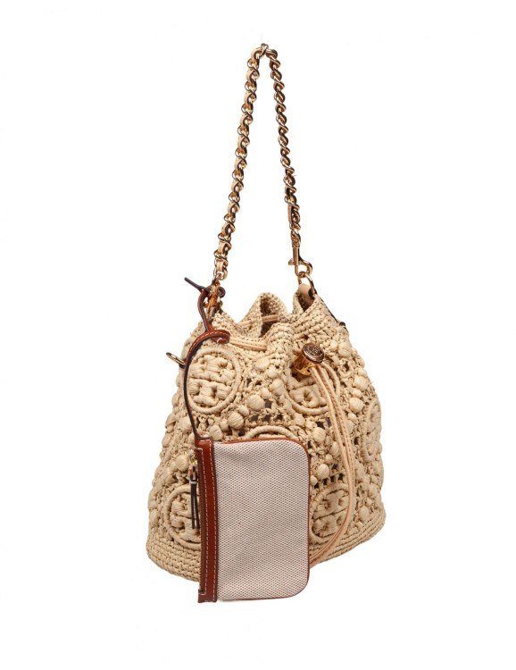 Tory Burch Monogram T Raffia Bag Natural Color Bucket Bag Tory Burch Monogram T Raffia Bag Natural Color Bucket Bag