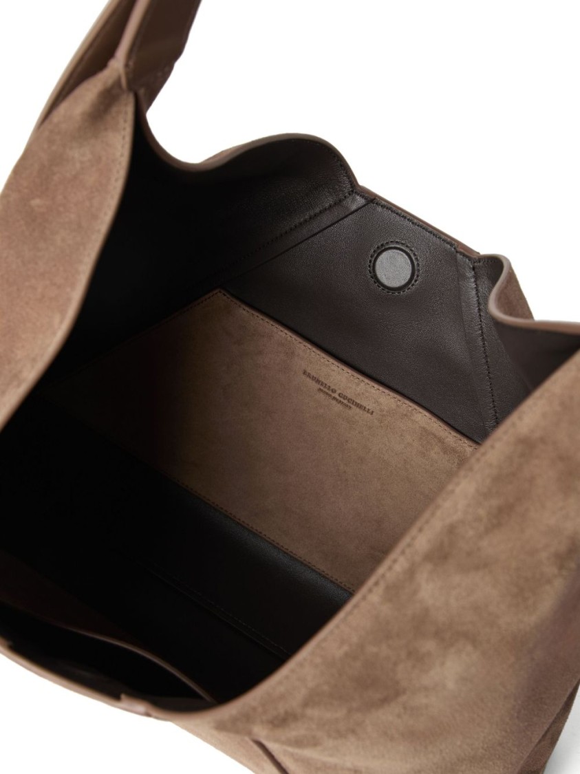 BRUNELLO CUCINELLI BRUNELLO CUCINELLI TOBACCO BROWN CALF SUEDE HANDBAG WITH VELVET EFFECT