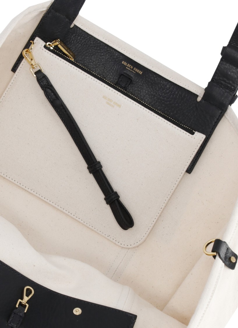 Golden Goose Spacious Beige Handbag With Dual Handles And Adjustable Strap In White