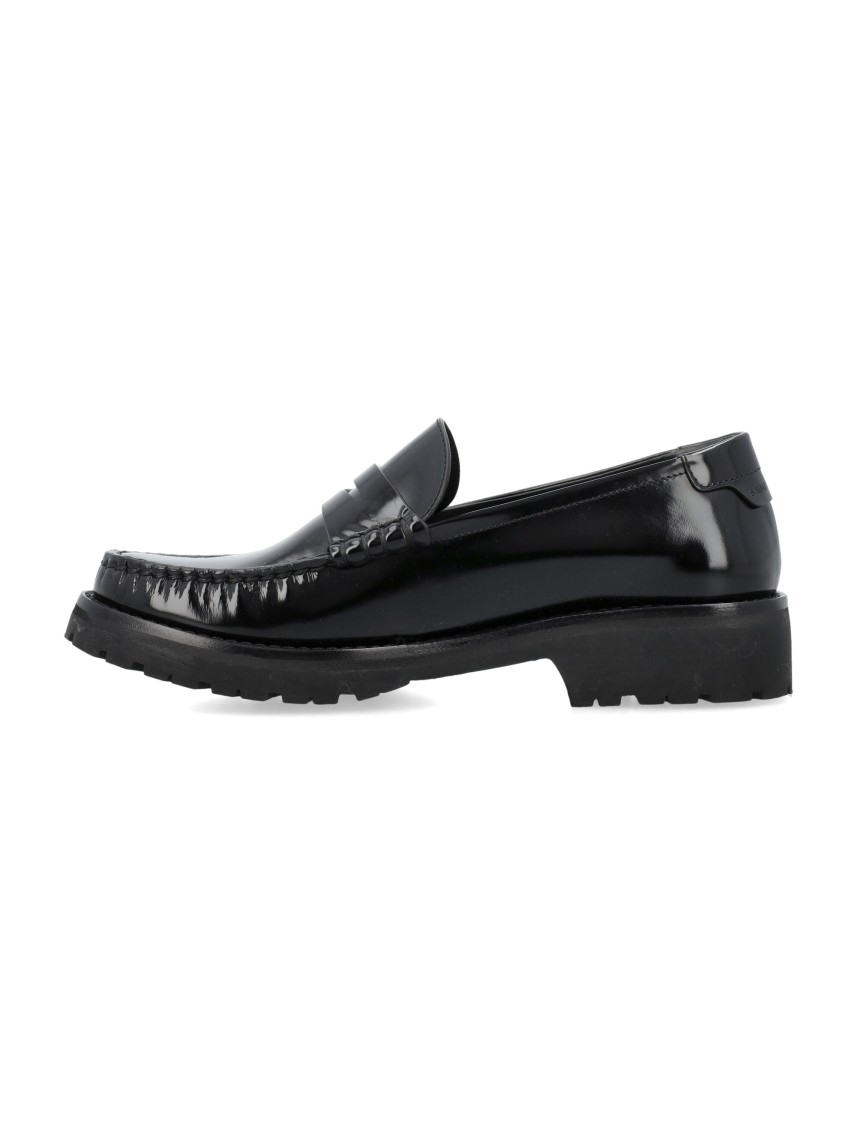 Saint Laurent Le Loafer High-shine Finish Flat Shoes In Black