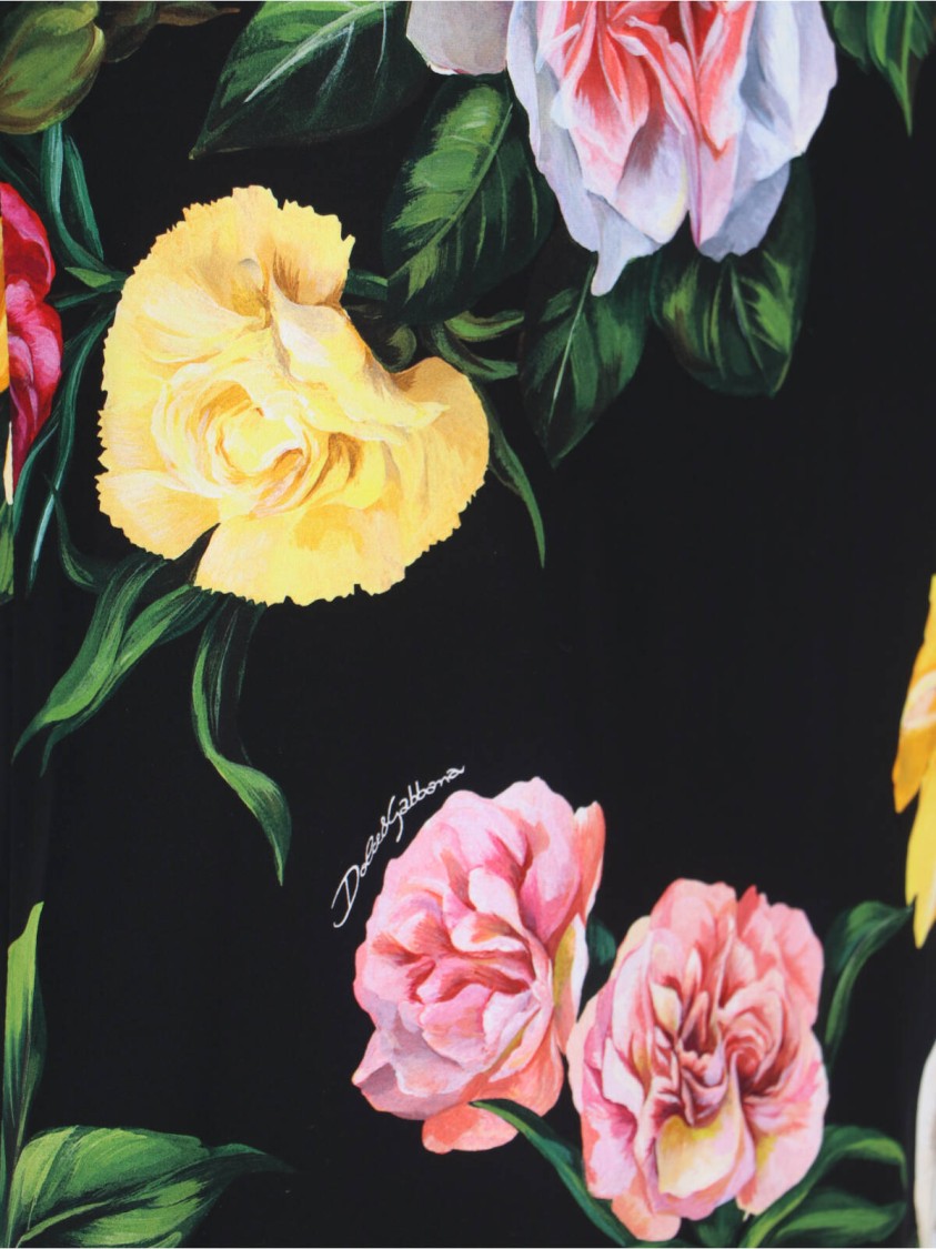 Dolce & Gabbana Multicolor Shirt With Oversize Pointed Collar And All-over Floral Motif In Silk Stretch Woman In Black