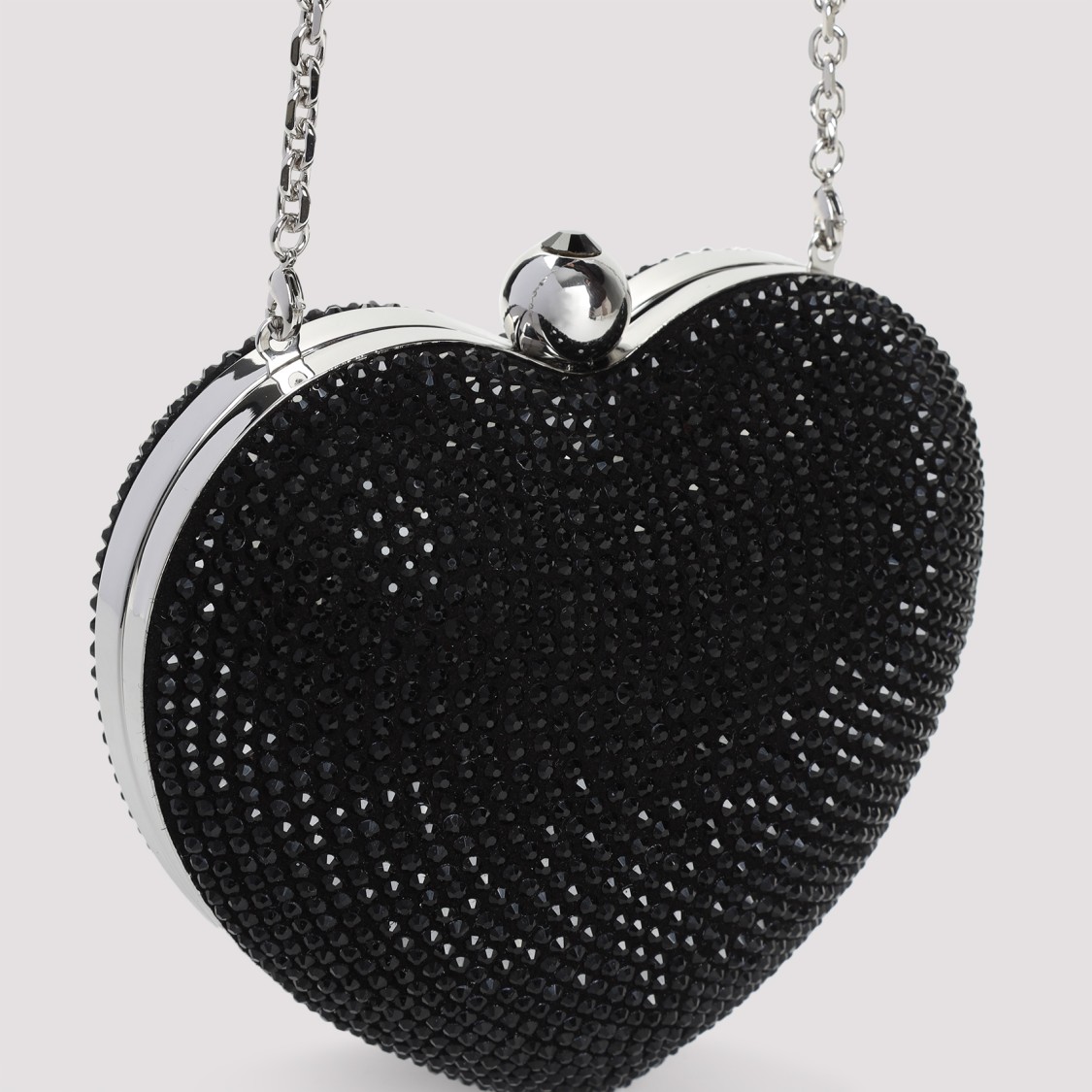 Mach&mach Small Heart Clutch Rhinestone Chain In Black