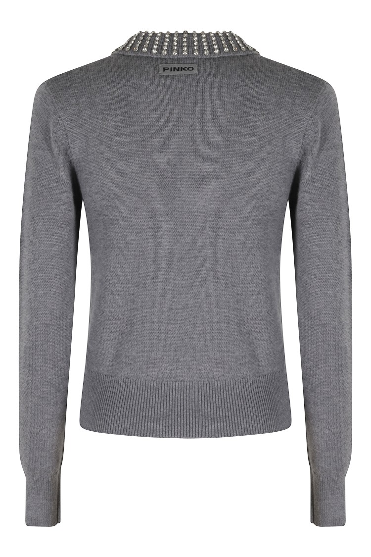 Pinko Sweater With Collar And Rhinestones In Gray