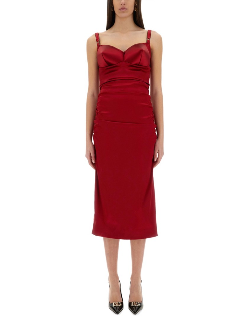 Shop Dolce & Gabbana Longuette Dress With Cone Cups In Red