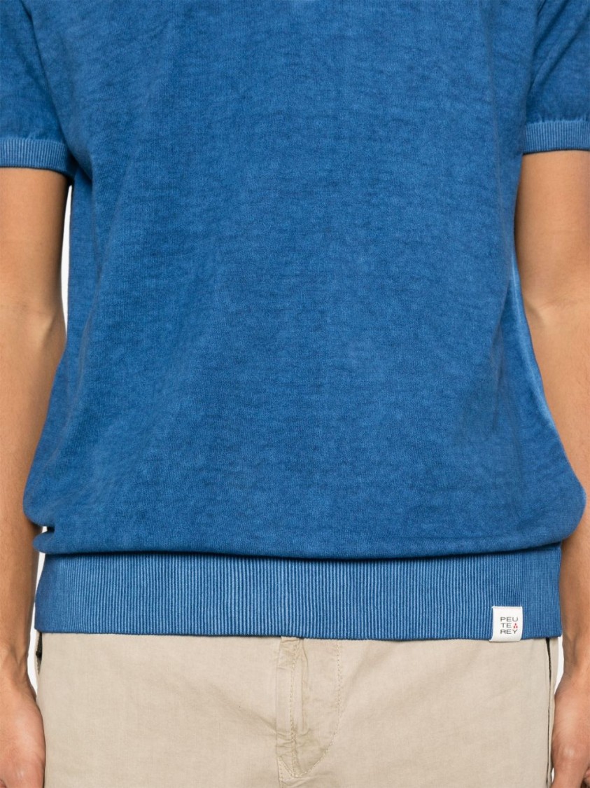 PEUTEREY PEUTEREY SKY BLUE COTTON POLO WITH BUTTON PLACKET