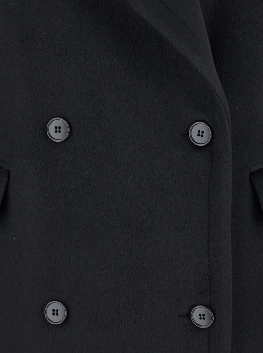 Plain Double Breasted Long Coat In Black