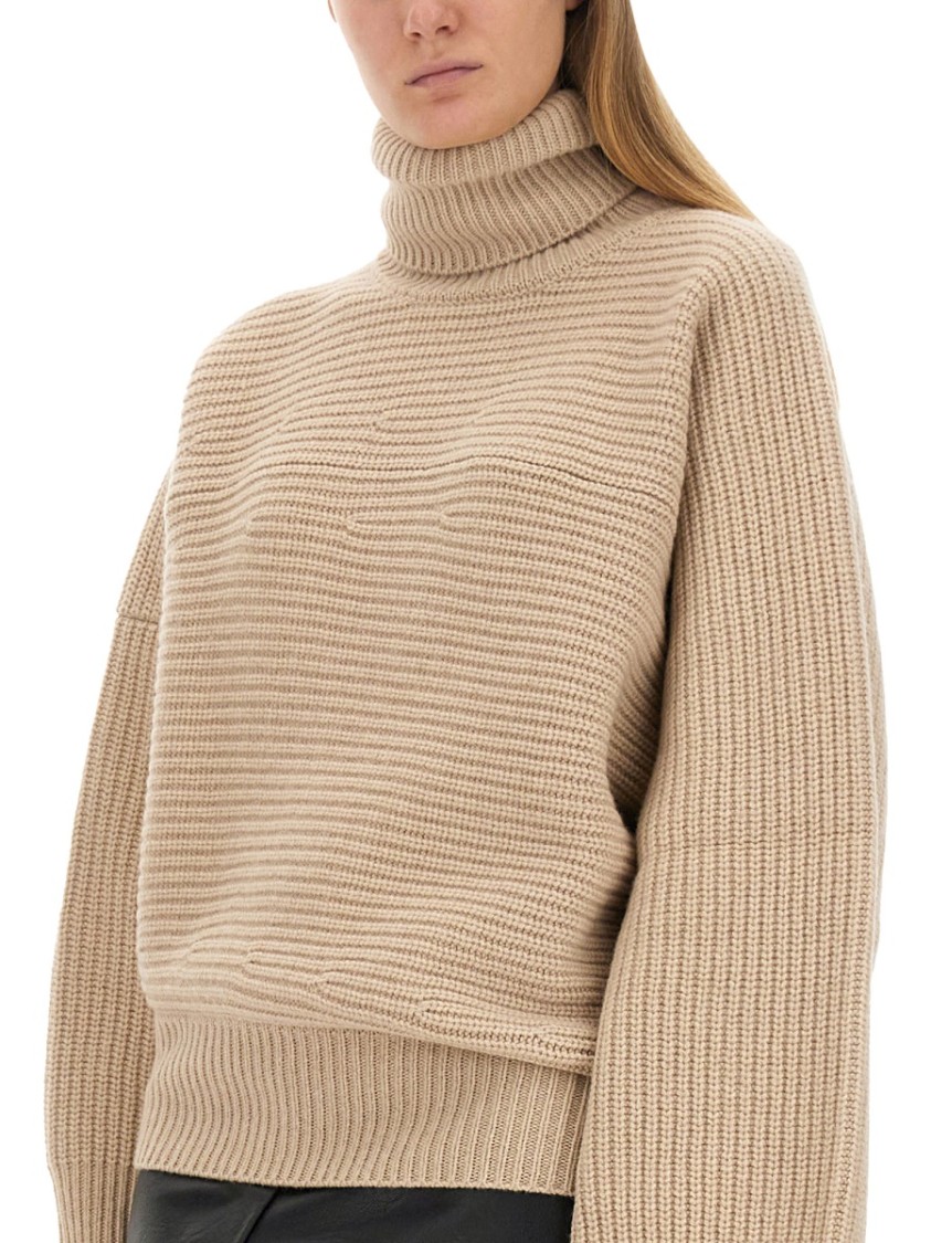 Stella Mccartney Textured Knit Oversized Turtleneck Shirt In Neutrals