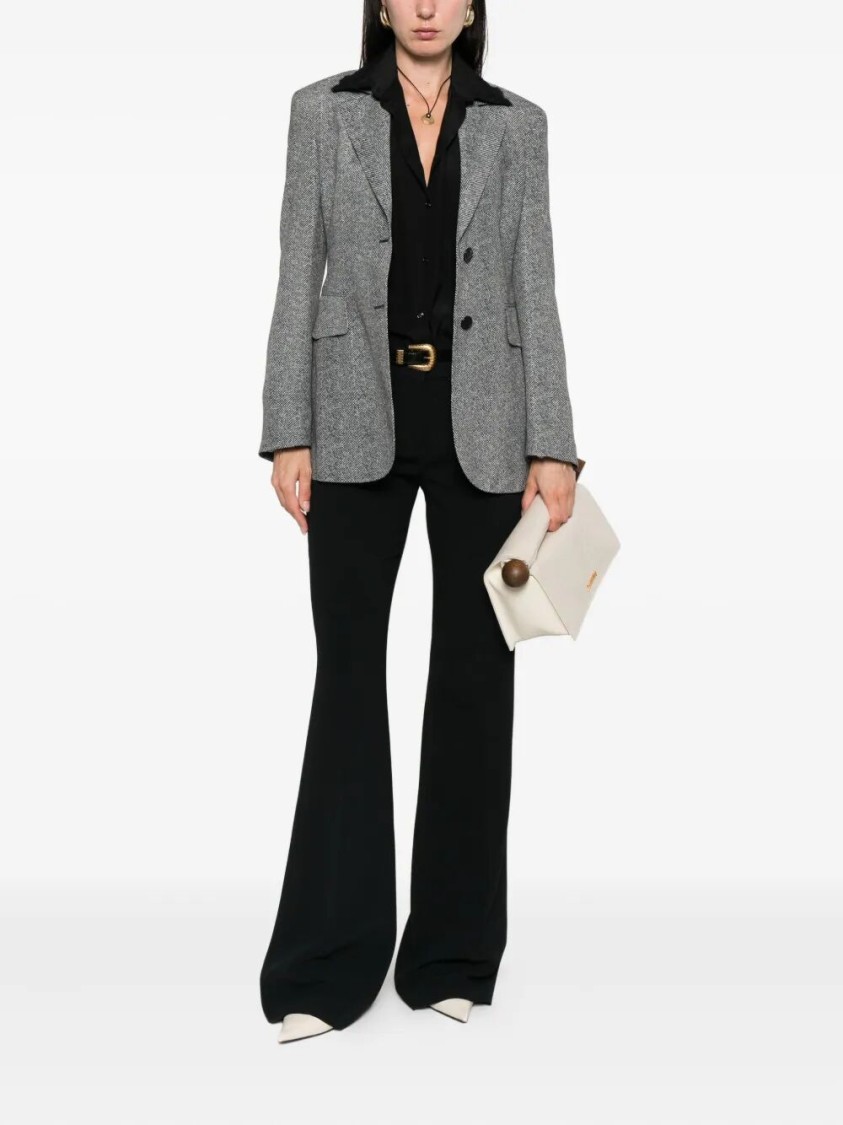 Ermanno Scervino Tailored Single-breasted Blazer With Herringbone Pattern In Gray