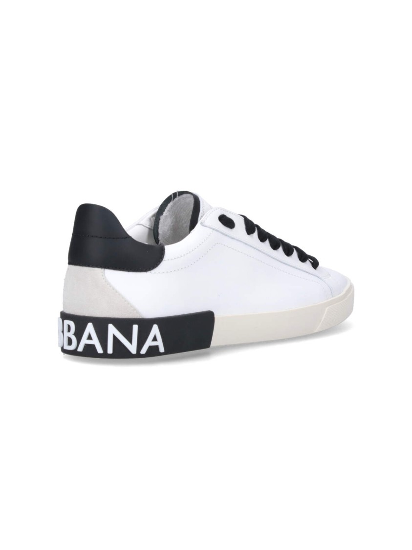Dolce & Gabbana Portofino Leather Sneakers With Rubberized Logo Shoes In White
