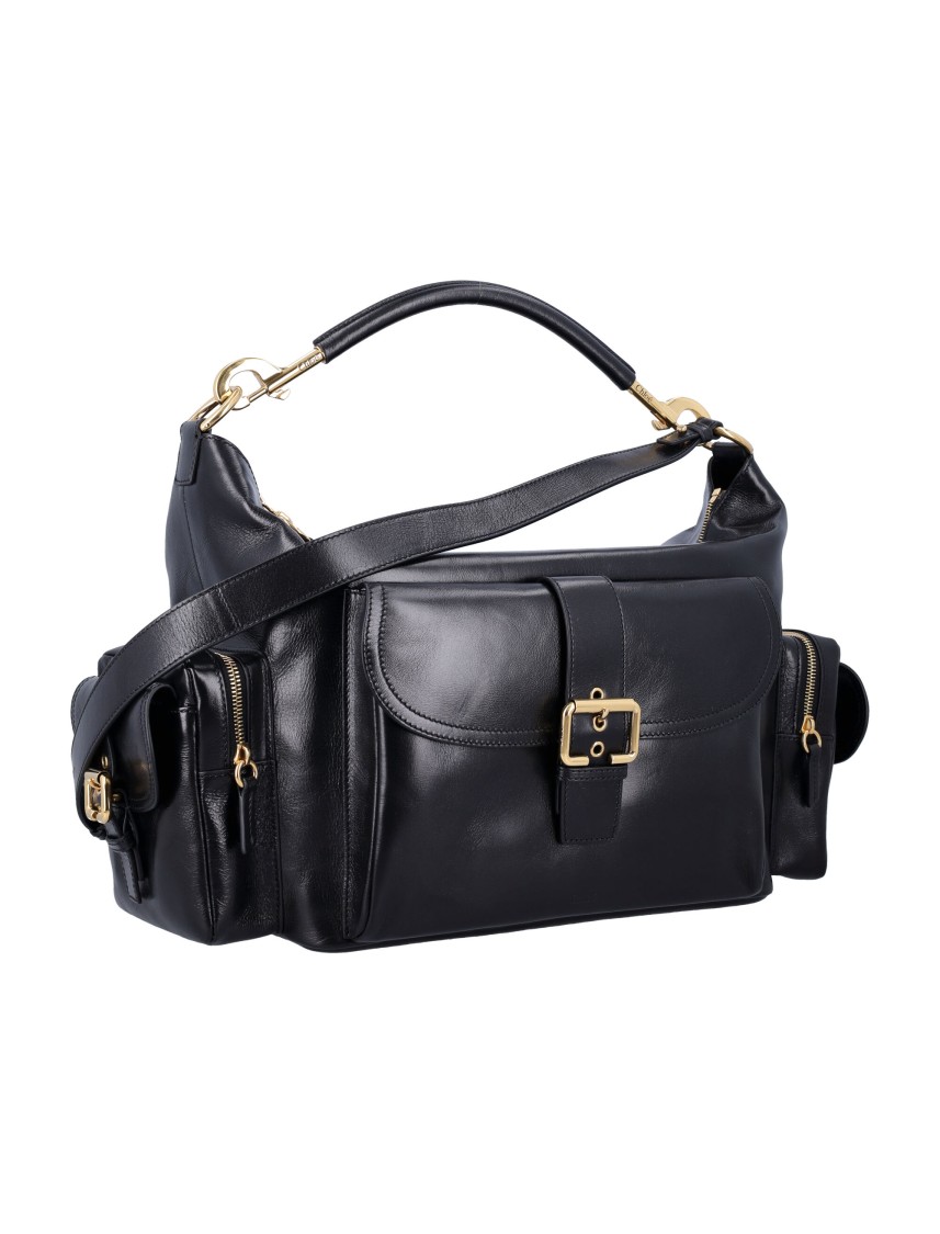Chloé Camera Medium Shoulder Bag In Croc-embossed Calfskin In Black