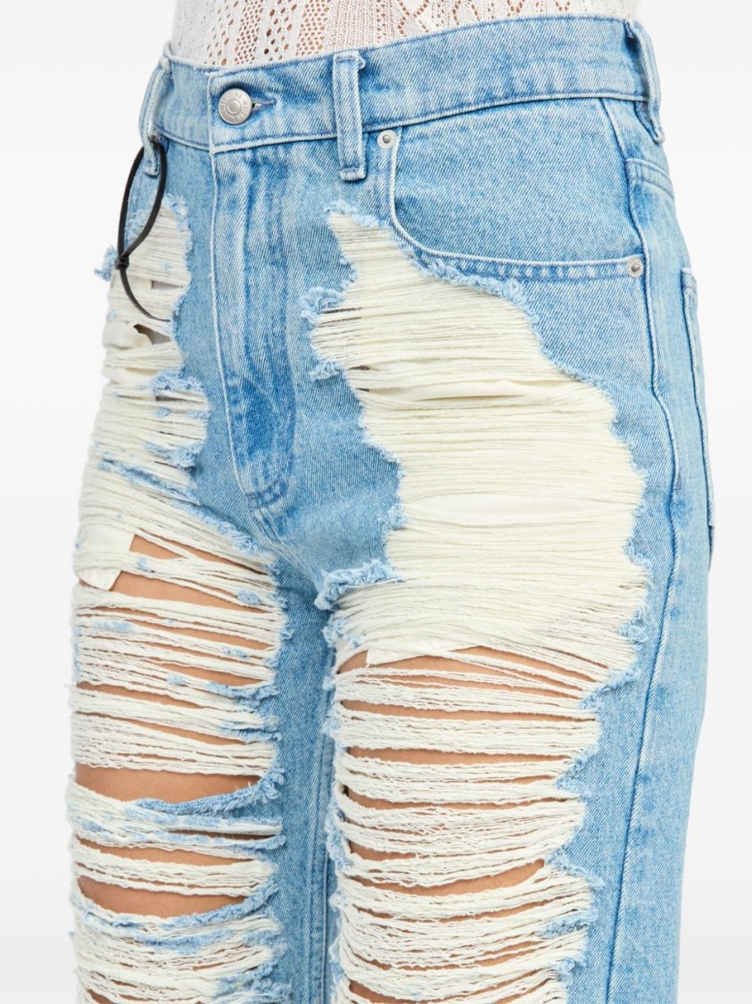 Mm6 Maison Margiela Mm6 By Maison Margiela Distressed Straight Leg Denim Jeans With White Stitching